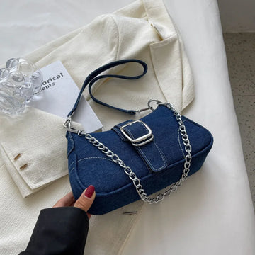 Qfdian Small Design Jeans Bag Women's New Cross-Shoulder Bag Shoulder Canvas Bag Crossbody Bags for Women CHAINS Сумка Женская